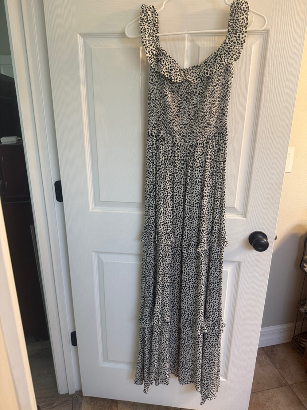Express Black and White Printed Ruffle Maxi Dress